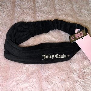 NWT JUICY COUTURE Black Terry Headband Embroidered Spa Beach Make Up Fashion